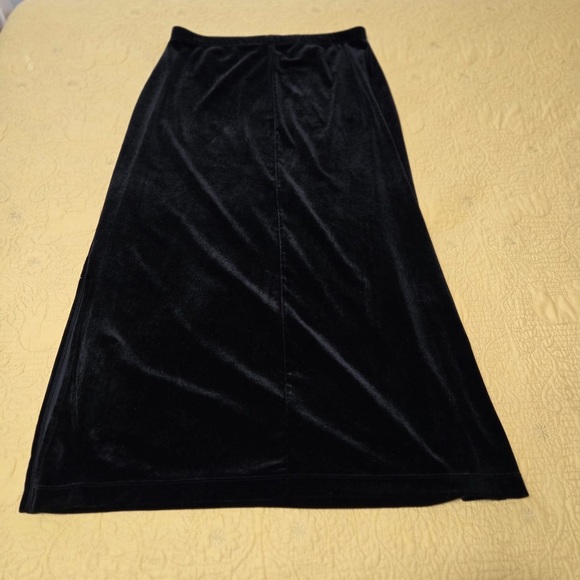 Vintage 90s Skirt L Notations Black Velvet Maxi Slit Stretchy Long Whimsigoth - Picture 2 of 6